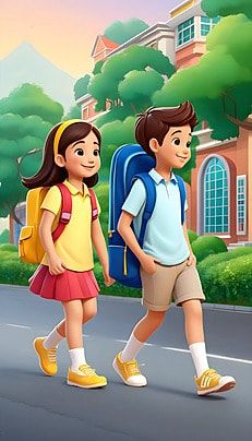 School Students Images, School Cartoon Images, School Background Design, Go To School Cartoon, Back To School Images, School Drawings, Boy And Girl Drawing, Back To School Background, Childrens Day Quotes