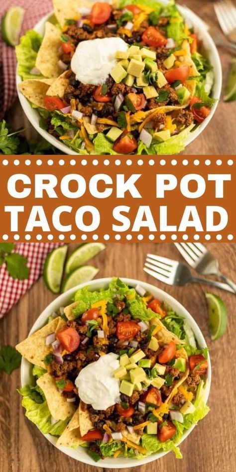 Black Bean Taco Salad Recipe, Black Bean Taco Salad, Bean Taco Salad, Easy Slow Cooker Meal, Beef And Black Bean, Easy Taco Salad Recipe, Crockpot Taco, Southwest Recipes, Taco Salad Recipe