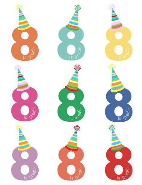 8 is Great! {Free Birthday Printables} | Less Than Perfect Life of Bliss | home, diy, travel, parties, family, faith, Bicycle Birthday Parties, 8 Is Great, Free Birthday Printables, Gratis Printables, Painting Birthday Party, Happy 8th Birthday, Painting Birthday, Month Stickers, Birthday Tags