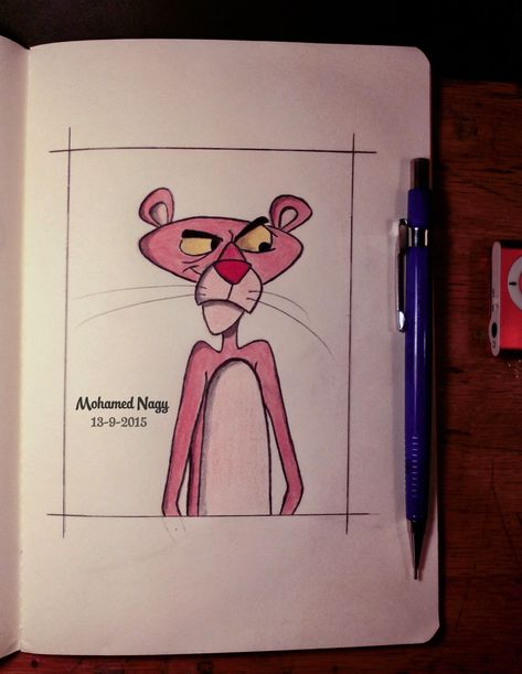 How To Draw Panther, Pink Panther Drawing Easy, Pink Panther Sketch, Aesthetic Colourful Drawing, How To Draw Pink Panther, Drawing Markers Art, Art Markers Drawing Ideas, Drawing With Markers Ideas, Pink Panther Drawing