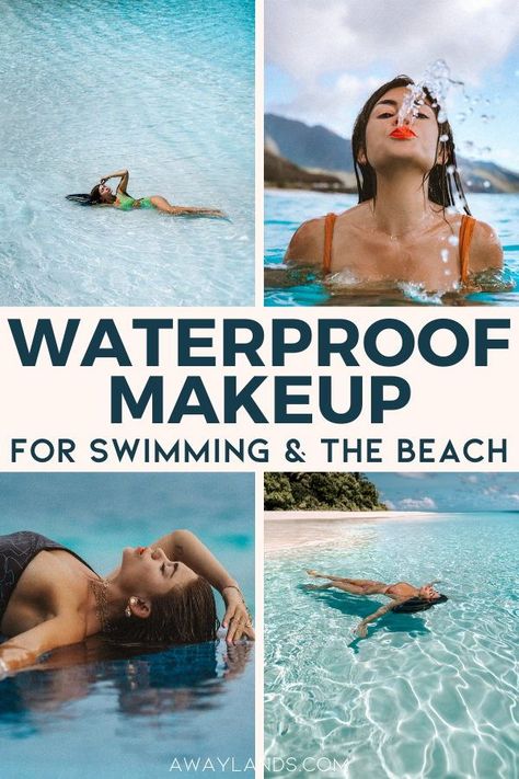 Find the best waterproof makeup products for a beach vacation or for anyone who loves to spend time in the water. From the best waterproof mascara and the best waterproof eyeliner to the best waterproof foundation, you'll find the best waterproof beauty products all right here. | best waterproof makeup for the beach | best waterproof makeup for swimming | beach makeup waterproof products | makeup waterproof beauty | waterproof makeup look | waterproof makeup tutorial Waterproof Foundation For Swimming, Waterproof Makeup Products, Waterproof Mascara For Swimming, Waterproof Makeup Tutorial, Best Waterproof Mascara For Swimming, Beach Makeup Products, Vacation Makeup Looks The Beach, Waterproof Makeup For Swimming, Poolside Makeup