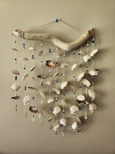 Driftwood Wall Art, Wind Chime, Seashell Wind Chime, Wall Art, Boho, Beach House, Housewarming Gift, Nautical Decor, Wall Hanging - Etsy Coastal Macrame, Dalmatian Stone Bracelet, Seashell Diy, Hanging Shells, Seashell Wind Chime, Carillons Diy, Money Making Projects, Seashell Wind Chimes, Beach Wall Hanging