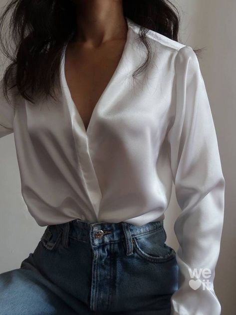 ♡ 𝓼𝓮𝓻𝓮𝓷𝓭𝓲𝓹𝓲𝓽𝔂 ♡ Satin Shirt Outfit Classy, Satin Blouse Outfit Classy, Satin Shirt Outfit, White Blouse Outfit, Silk Blouse Outfit, Silk Shirt Outfit, White Satin Shirt, Satin Blouse Outfit, White Satin Blouse