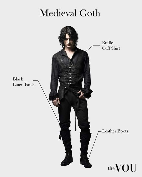How to Dress Goth: 25 Variations to Master the Gothic Look Goth Medieval Dress, Medieval Goth Men, Medieval Goth Outfits, Medieval Gothic Fashion, Medieval Outfits Men, Goth Male Fashion, Goth Style Men, Gothic Outfits Men, Male Goth