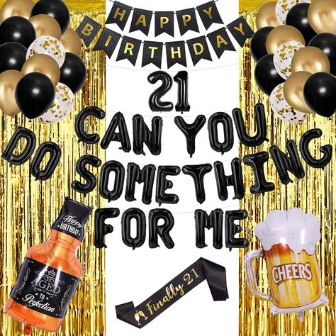 PRICES MAY VARY. Complete 21 Can You Do Something For Me Birthday Decorations Set: Celebrate in style with our all-in-one decoration kit! Includes a “Happy 21st Birthday” banner, 21 number balloons, and other stylish decorations specifically designed for men. Perfect for Him: Tailored for a man’s 21st birthday, this 21 birthday decorations for men set includes masculine-themed decorations. Create a memorable and sophisticated party atmosphere that’s perfect for celebrating this special milestone 21 Birthday Decorations For Guys, Men 21st Birthday Ideas, Boys 21st Birthday Ideas, 21st Birthday Men, 21 Birthday Decorations, Birthday Decorations For Him, 21st Birthday Boy, 21st Birthday Themes, 21st Birthday Banner