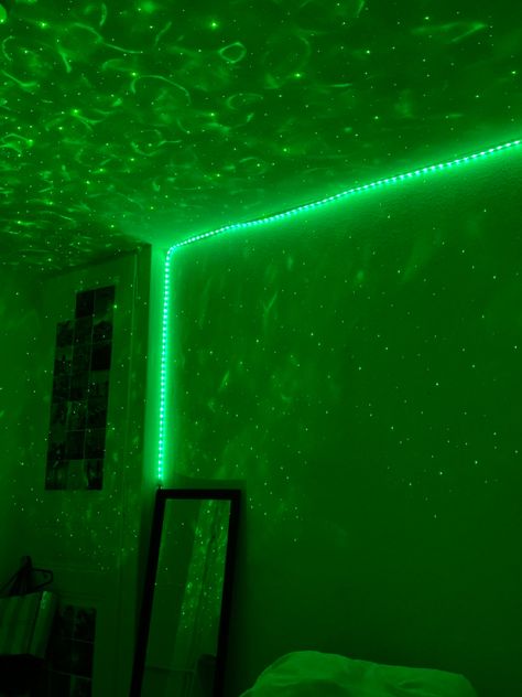 Green Led Lights Aesthetic, Green Led Lights Bedroom, Green Led Light Aesthetic, Neon Room Aesthetic, Boys Bedroom Green, Best Led Lights, Buddhism Wallpaper, Green Bedroom Walls, Beach Story