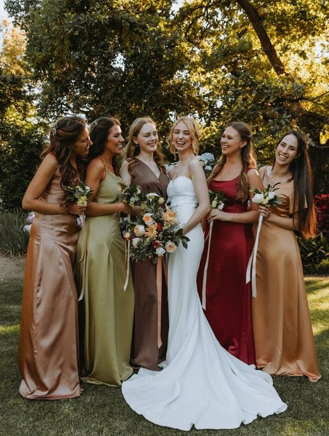 Autumn Colored Bridesmaid Dresses, Autumn Palette Bridesmaid Dresses, Same Color Family Bridesmaid Dresses, Earth Colors Bridesmaid Dresses, Autumnal Wedding Bridesmaids, Mismatched Autumn Bridesmaid Dresses, Fall Rustic Wedding Bridesmaid Dresses, Different Colours Bridesmaid Dresses, Fall Bridesmaid Palette