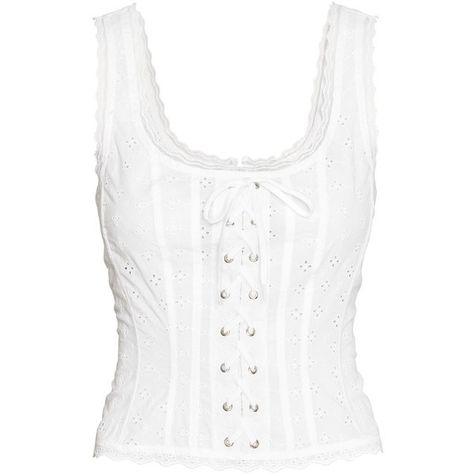 Top with Eyelet Embroidery $39.99 (56 NZD) ❤ liked on Polyvore featuring tops, white tank, lace up tank top, embellished tank tops, white tops and white eyelet tank top Manche, White Sleeveless Shirt, White Lace Tank Top, White Lace Shirt, Lace Front Top, Style Chart, Lace Up Tank Top, Corset Style Tops, Eyelet Embroidery