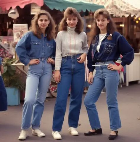 I'm here to tell you about the history of mom jeans and their comeback. So, if you want to learn more about the history of mom jeans and the trend's resurgence, keep reading. Retro Jeans Vintage, 90s Mom Look, 1980s Jeans Outfit, 1980s Mom Fashion, 1980s Fashion Catalog, Retro Mom Outfits, Jeans And Denim Outfit, Retro Denim Outfits, 90s Mom Jeans Outfit