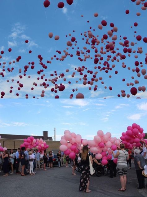 Olivia's funeral memorial balloons Pretty Funeral Ideas, Beautiful Funeral Ideas, Pink Funeral Outfit, Coffin With Flowers, Funeral Decorations Ideas, Funeral Balloons, Fun Funeral, Funeral Aesthetic, Memorial Balloons