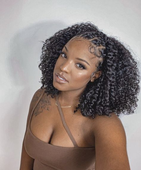 Braids With Curls Natural Hair Short, Cornrows With Crochet Curls, Braids And Natural Curls, Front Braided Back Curly, Vacation Natural Hair, Braids In Front Curls In Back Natural Hair, Braided Back Curly Hairstyles, Front Braids With Curly Hair Black Women, Crocheted Hairstyles For Black Women