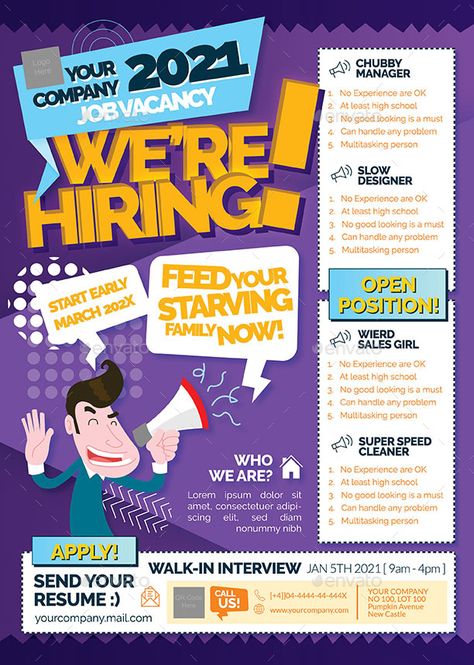 Job Vacancy Flyer Preview - GraphicRiver Job Poster, Sales Girl, Job Vacancy, Printable Business Cards, School Posters, Design Jobs, Part Time Jobs, Job Description, Job Opportunities