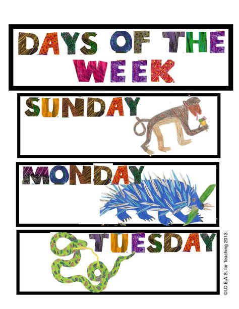 http://www.teacherspayteachers.com/Product/Today-Is-Monday-Days-of-the-Week-Chart-829823 Inspired by Eric Carle’s Today Is Monday, this bulletin board chart is a great extension to Morning Meeting calendar activities.  All the pieces and easy-to-follow directions are included to have this chart hanging in your classroom in no time! Eric Carl’s Classroom Theme, Eric Carle Theme Classroom, Today Is Monday Activities Eric Carle, Eric Carle Classroom Theme Decor, Eric Carle Baby Shower Ideas, Eric Carle Activities Preschool, Eric Carle Classroom Decor, Eric Carle Classroom Theme, Eric Carle Party