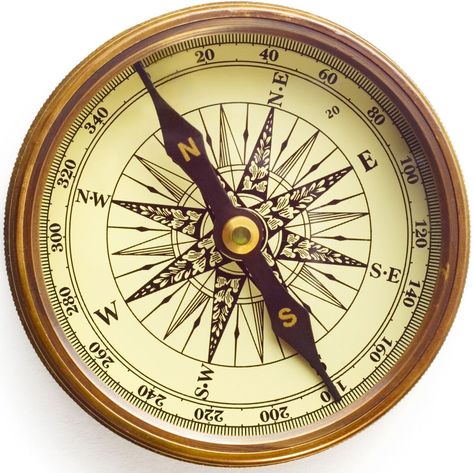 A compass is an often circular object utilized by seafarers for navigation and direction across waters and wilderness. The compass is utilized by a pin which is drawn to the true North, showing direction relative to the geographic cardinal directions, or "points". Usually, a compass' diagram found on charts are called compass roses, which shows the directions north, south, east, and west. When the compass is used, the rose can be aligned with the corresponding geographic directions, so, for ... Sextant Tattoo, Compass Clock, Compass Art, Magnetic Compass, Cardinal Directions, Vintage Compass, Nautical Compass, A Compass, Compass Rose