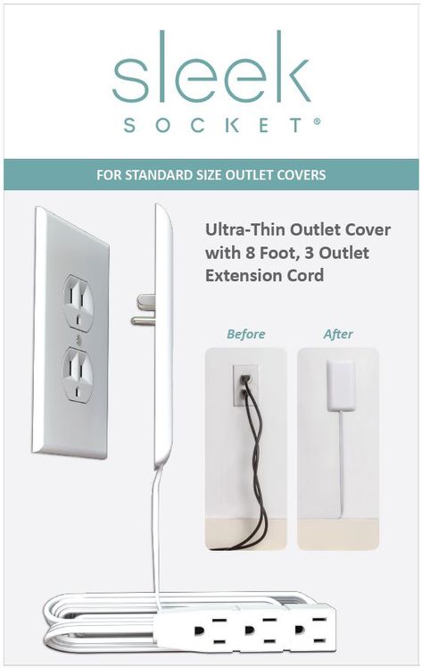 How To Hide Outlets On Wall, Hide Outlets On Wall, Sleek Socket, Hidden Electrical Outlets, Hide Outlet, Cord Concealer, Wall Outlet Covers, Garage Update, Outlet Cover