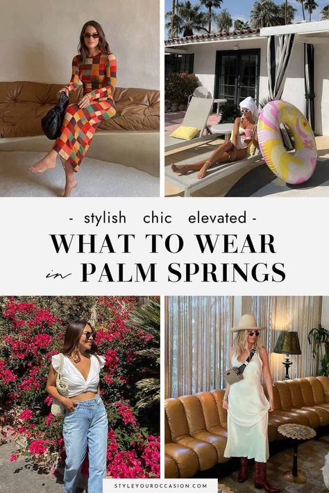 Looking for the perfect Palm Springs outfit ideas? This list of chic looks includes Palm Springs fashion for spring, summer, fall, and winter. Learn what to wear in Palm Springs for every occasion and master an elevated Palm Springs aesthetic for women! Plus size, mid-size, or petite, you’ll love these looks! Palm Springs Fashion Summer, Palm Springs Looks, Palm Springs Packing List Fall, Palm Spring Outfit Ideas, Palm Springs Capsule Wardrobe, Desert Cocktail Attire, Fall Palm Springs Outfit, Chic Desert Outfit, Palm Springs Chic Outfits