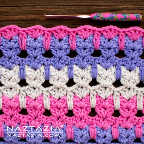 How to Crochet Cat Stitch - Naztazia ® Unusual Crochet Stitches Unique, Crochet Cat Stitch, Naztazia Crochet, Cat Stitch, Change Colors In Crochet, Chat Crochet, Stitch Blanket, Confection Au Crochet, Crochet Stitches Free