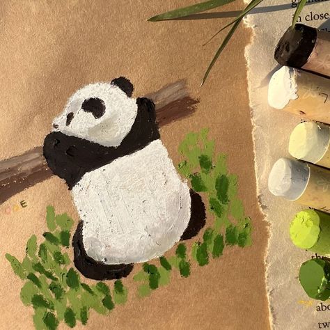 Oil Pastels Drawing, Cute Panda Drawing, Oil Pastel Drawings Easy, Panda Drawing, Seni Pastel, Watercolor House Painting, Oil Pastel Drawing, Pastel Crayons, Oil Pastels Painting