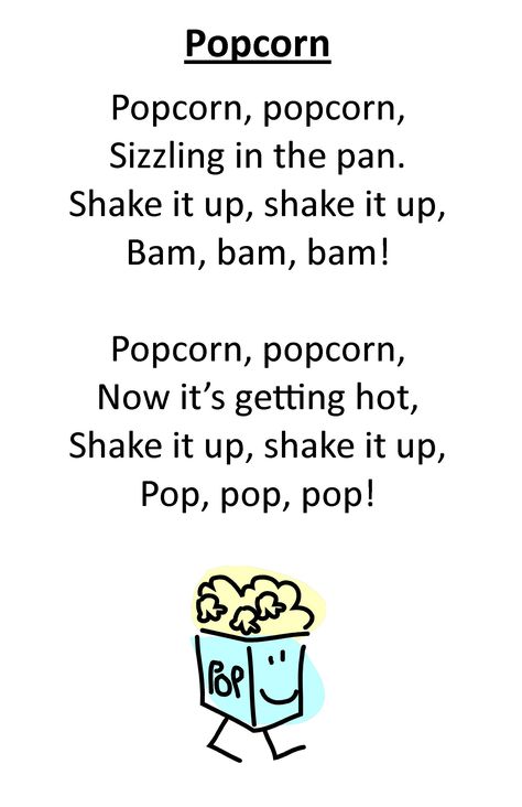 Itty Bitty Rhyme: Popcorn - Fun rhyme and even more fun to add a "POP!" at the end! :) Popcorn Songs Preschool, Popcorn Song Preschool, Circus Songs Preschool, Popcorn Activities For Preschool, Circus Songs, Popcorn Activity, Popcorn Song, Parachute Songs, Daycare Songs