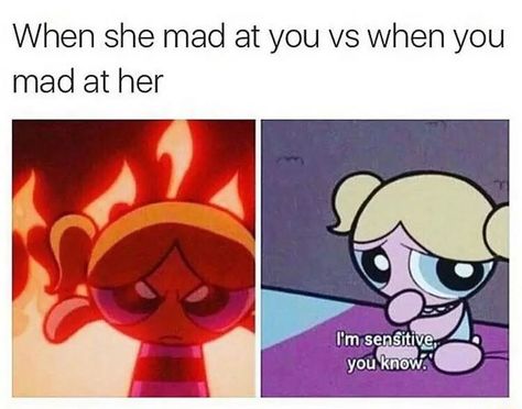 When she's mad at you vs when you're mad at her Funny Relationship Quotes Humor, Mad At Boyfriend, I'm Sensitive, Funny Relationship Memes, Funny Relationship Quotes, Quotes Humor, Boyfriend Memes, You Mad, Relationship Memes