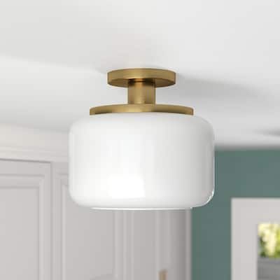 Brass Semi Flush Mount Light, Hall Lights, Vintage Gas Station, Semi-flush Mount Lights, Stem Style, Laundry Room Lighting, Station Service, House Lighting, Flush Mount Lights