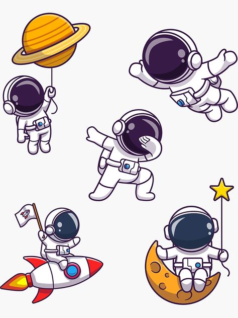 "Astronaut Sticker Pack" Sticker for Sale by Ronaut | Redbubble Astronaut Doodle Cute, Astronaut Clip Art, Astronaut Cute Drawing, Astronaut Stickers Printable, Cute Space Stickers, Space Stickers Printable, Cute Space Doodles, Cute Stickers Ideas, Astronaut Doodle