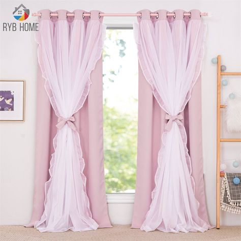 Yarn Curtains, Curtains Double, Girl Curtains, Voile Panels, Layered Curtains, Pink Curtains, Stylish Curtains, Voile Curtains, Window Types