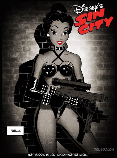 If Disney Princesses Were Sin City Characters - Cosmopolitan.com Dark Disney Art, Punk Disney Princess, Disney Pin Up, Twisted Disney Princesses, Disney Horror, Goth Disney, Disney Pop Art, Alternative Disney Princesses, Punk Disney Princesses