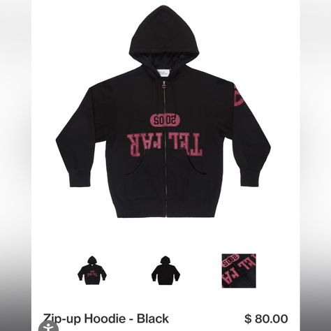 Brand New, With Tags. Selling Because I Ordered Wrong Size And It Is Too Small For Me. Telfar Logo, Monogram Hoodie, Monogram T Shirts, Trendy Hoodies, Shirt Design Inspiration, Vintage Hoodies, Black Zip Ups, Hoodie Outfit, Tour T Shirts