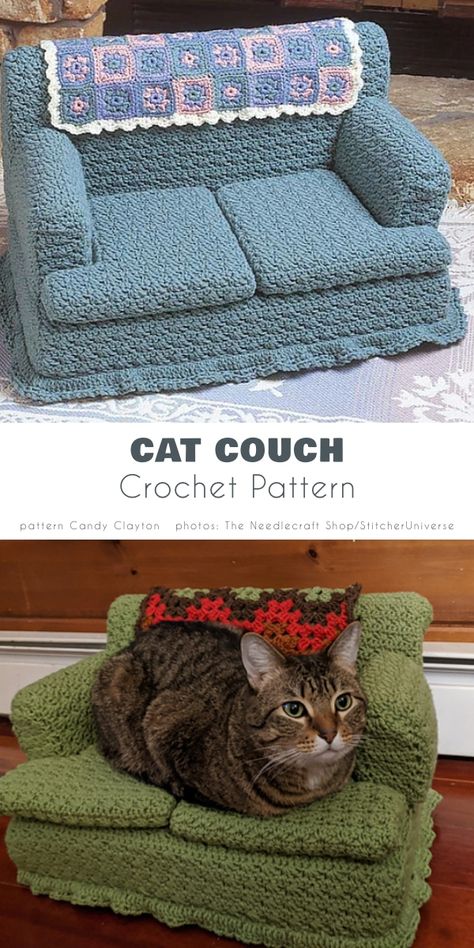 Gato Crochet, Kat Haken, Chat Crochet, Crochet Cat Bed, Cat Couch, Crochet Patron, Crochet Design Pattern, Fun Crochet Projects, Blanket Patterns