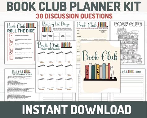 Book Club Planner Bundle Printable Instant Download Book - Etsy Book Club Planner, Book Club Template, Book Club Journal, Book Club Printables, Book Club Discussion Questions, Book Club Discussion, Book Club Activities, Book Club Questions, Book Themed Party