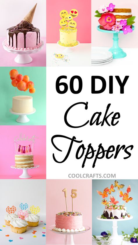 60 DIY Cake Toppers, http://www.coolcrafts.com/diy-cake-toppers/ Cake Pops, Diy Wedding Cake, Diy Cake Decorating Birthday, Diy Cake Toppers, Diy Wedding Cake Topper, Diy Cake Topper Birthday, Cupcake Toppers Diy, 40th Cake, Cool Crafts