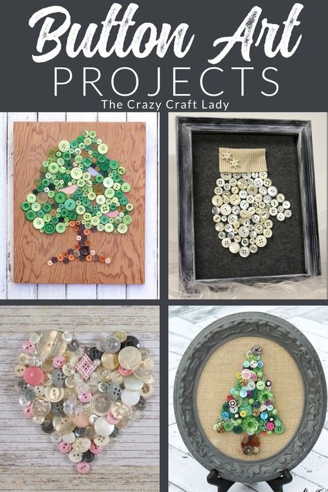 Button Art Projects Natal, Button Art Ideas, Christmas Button Crafts, Button Tree Art, Button Art On Canvas, Button Wall Art, Vintage Buttons Crafts, Button Art Projects, Buttons Crafts Diy