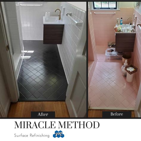 Remodeling Old Tile Bathrooms, Dated Tile Bathroom, Bathroom With Old Tile Walls, Reglazed Bathroom Tile Before And After, Miracle Method Bathroom, 1970 Bathroom Remodel, Retiling Bathroom, Restored Bathroom, Old Tile Bathroom Makeover