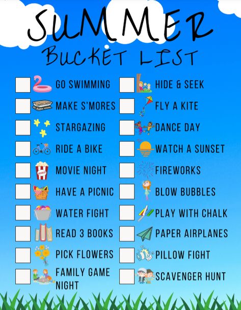 Summer Bucket List Kids, Fun Summer Bucket List, Printable Summer Bucket List, Reading Programs For Kids, Kids Summer Bucket List, Summer Bucket List Printable, Free Printable Greeting Cards, Bucket List Family, Flowers Pillow