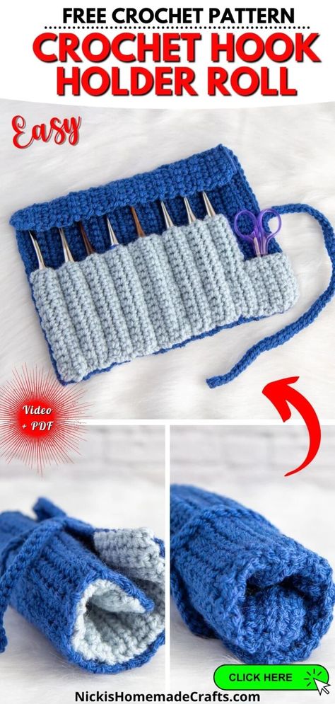 Learn to crochet this beginner friendly crochet hook holder roll pattern. This free crochet pattern comes with an ebook, pdf and video tutorial for crochet beginners. Great crochet beginner pattern to make last minute gifts for the Christmas and Holiday Season. Amigurumi Patterns, Diy Crochet Hook Case, Crochet Beginner Pattern, Crochet Hook Case Free Pattern, Crochet Hook Case Pattern, Beginner Haken, Crochet Hook Bag, Diy Crochet Hook, Crochet Hook Storage