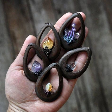 Attempt To Recreate This Jewerly Designs, Necklace Amethyst, Clay Pendant, Clay Jewellery, Polymer Clay Pendant, Jewelry Crystal, Wooden Pendant, Citrine Crystal, Diy Schmuck