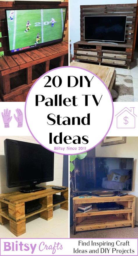 20 DIY Pallet TV Stand Ideas Diy Tv Corner Stand, Tv Stand From Pallets, Diy Pallet Tv Stand Ideas, Wooden Pallet Tv Stand, Cinder Block Tv Stand Diy, Pallet Tv Stand Diy Easy, Diy Pallet Tv Stand, Diy Tv Stands Ideas, How To Make A Tv Stand