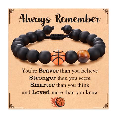 PRICES MAY VARY. Basketball Bracelet - Classic bracelet with a basketball accessories design, reminds your boys to keep going, follow his dreams, believe in himself, and always remember to be awesome. It's a big surprise for him Basketball Gifts - Our basketball bracelet is stylish and special, packaged in a soft velvet bag that makes it a wonderful gift for teenage boys/basketball players/son/grandson, on Birthday Christmas Anniversary Basketball senior night Valentines, etc Material - Made of Basketball Gift Ideas For Players, Gift For Basketball Player, Basketball Senior Night Gifts Baskets, Basketball Senior Night Ideas, Senior Basketball Gifts, Basketball Coach Gift Ideas, Basketball Gifts For Players, Boys Basketball Gifts, Basketball Senior Night Gifts