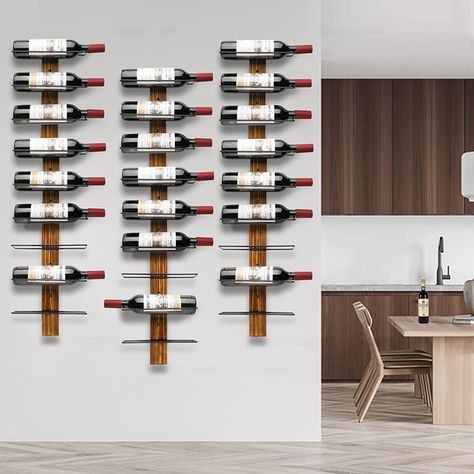 Prep & Savour Cynthy 9 Bottle Wall Mounted Wine Bottle Rack in Brown/Black - Wayfair Canada Shiplap Wine Wall, Wine Rack Wall Modern, Wall Wine Rack Ideas, Wine Racks For Wall, Salvador House, Wall Mounted Wine Rack Wood, Wine Bottle Holder Wall, Wall Wine Holder, Wine Wall Display