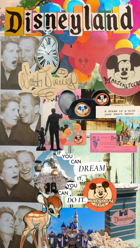 Vintage Disneyland Aesthetic, Vintage Disney World Aesthetic, Disneyland Collage, Disneyland Vintage Poster, Disney World Aesthetic, Disneyland Vintage, Disneyland Nails, Disneyland Map, Online Scrapbook