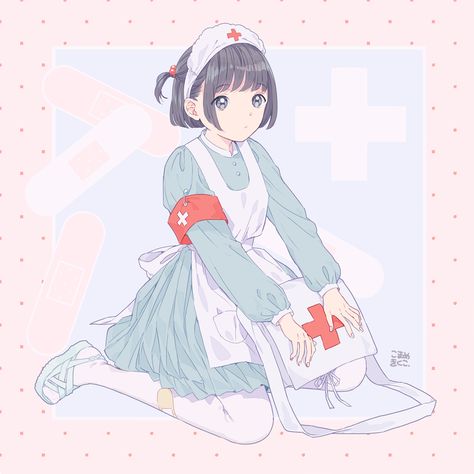 Anime Nurse Cute, Nurse Oc Art, Anime Nurse Outfit, Nurse Anime, Anime Nurse, Nurse Drawing, Nurse Cartoon, October Art, Nurse Aesthetic