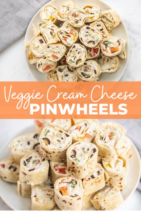 Super Easy Veggie Pinwheels with Cream Cheese | Slap Dash Mom Essen, Pinwheels Healthy, Pinwheels With Cream Cheese, Appetizers Pinwheels, Veggie Pinwheels, Ww Appetizers, Cream Cheese Pinwheels, Cheese Pinwheels, Pinwheel Appetizers