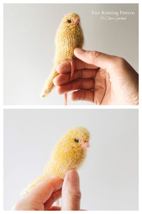 Amigurumi Patterns, Knitted Birds Free Pattern, Knitted Birds, Christmas Knitting Projects, Animal Knitting, قلادات متدلية, Canary Birds, Miniature Knitting, Barbie Dress Pattern