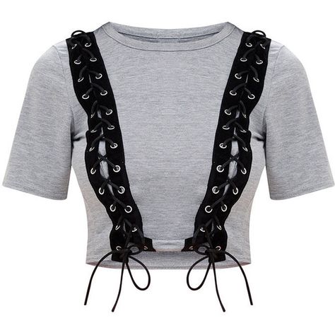 Grey Lace Up Detail T Shirt ($27) ❤ liked on Polyvore featuring tops, t-shirts, shirts, crop tee, crop top, lace up shirt, gray t shirt and t shirts Cropped Tees, Gray Crop Top, Lace Up Crop Top, Lace Up T Shirt, Lace Front Top, Shirts Crop, Cropped Shirts, 90s Runway Fashion, Laced Up Shirt