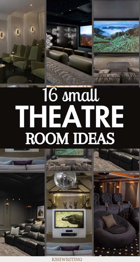 16 Small Theatre Room Ideas For Your Home Home Movie Theater Room Wall Colors, Theatre Room Lights, Small Room Theater Ideas, Media Room Makeover, Movie Theatre In House, Small Theatre Room Ideas Layout, Media Room Ideas Theatres Home Theaters, Cozy Theater Room Ideas, Movie Room Design Ideas