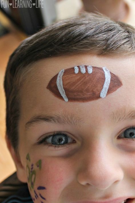 Football Face Painting Ideas, Face Painting Easy Kids, Halloween Face Paint Ideas Easy, Easy Fall Face Painting Ideas, Cute Face Paint Ideas For Teens, Face Painting Football, Face Paint Designs Easy, Basketball Face Paint, Face Painting Ideas For Kids Easy