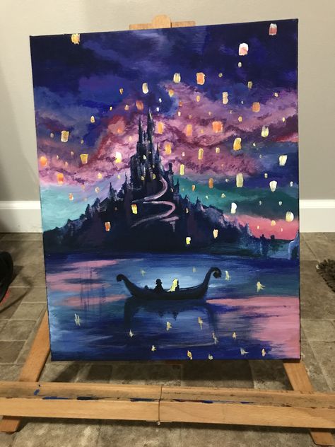 Acrylic-Tangled Lanterns- tried this image idea from what I think was a water color #tangled #lanterns #seethelight Kunst Inspo, Desen Realist, Disney Paintings, 강아지 그림, Seni Cat Air, Lukisan Cat Air, Arte Inspo, Mini Canvas Art, Beginner Painting