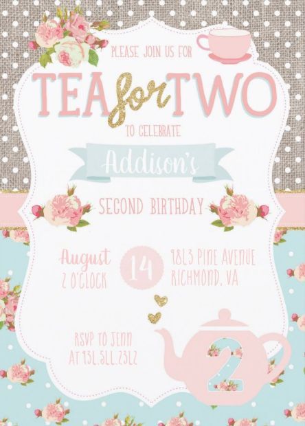 Tea For Two Birthday Invitations, 2 Year Tea Party Birthday, Tea For Two Invitation, Tea For Two Birthday Party Invitations, Tea For Two Birthday Party Food, Tea Party For 2nd Birthday, Tea Party Two Year Old Birthday, Tea Party Second Birthday, Barbie Tea Party Birthday