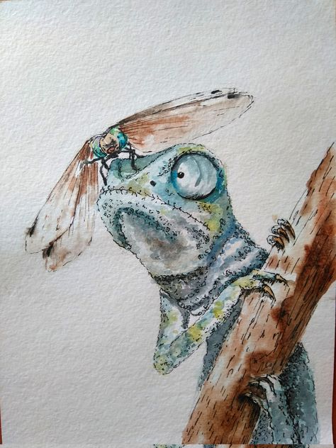 Chameleon Cute Drawing, Chameleon Watercolor Paintings, Cameleon Art Drawing, Watercolor Reptile, Lizard Watercolor, Chameleon Sketch, Watercolor Chameleon, Cameleon Art, Lizard Painting